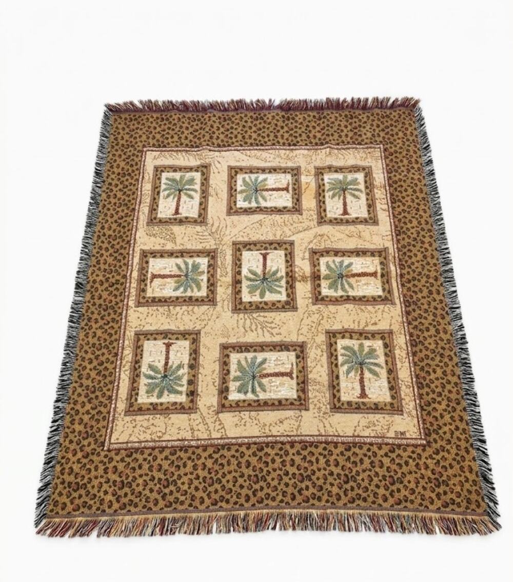 Vintage 57"x47" Mohawk Palm Trees Animal Print Tapestry Throw Blanket